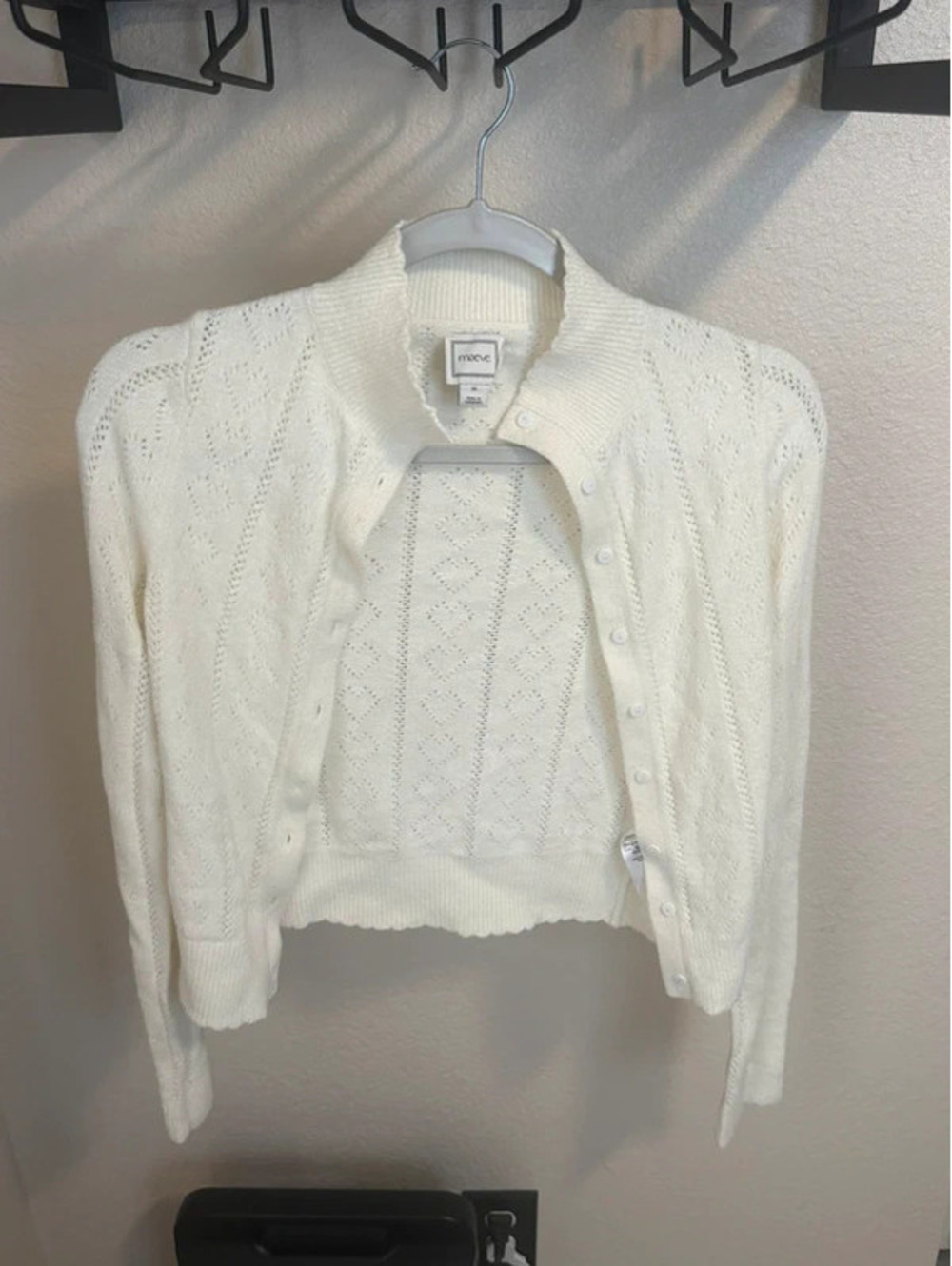 Maeve Anthropologie Pointelle Mock Neck Cardigan in Ivory - Size XS